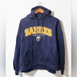 Sabres Hockey Pullover Hoodie Mens XL Navy Yellow Fleece Lined NHL Pouch Pocket